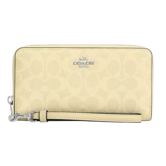 Coach Butter Yellow Long Zip Around Wallet In Signature Canvas Bag Purse - Picture 9 of 10